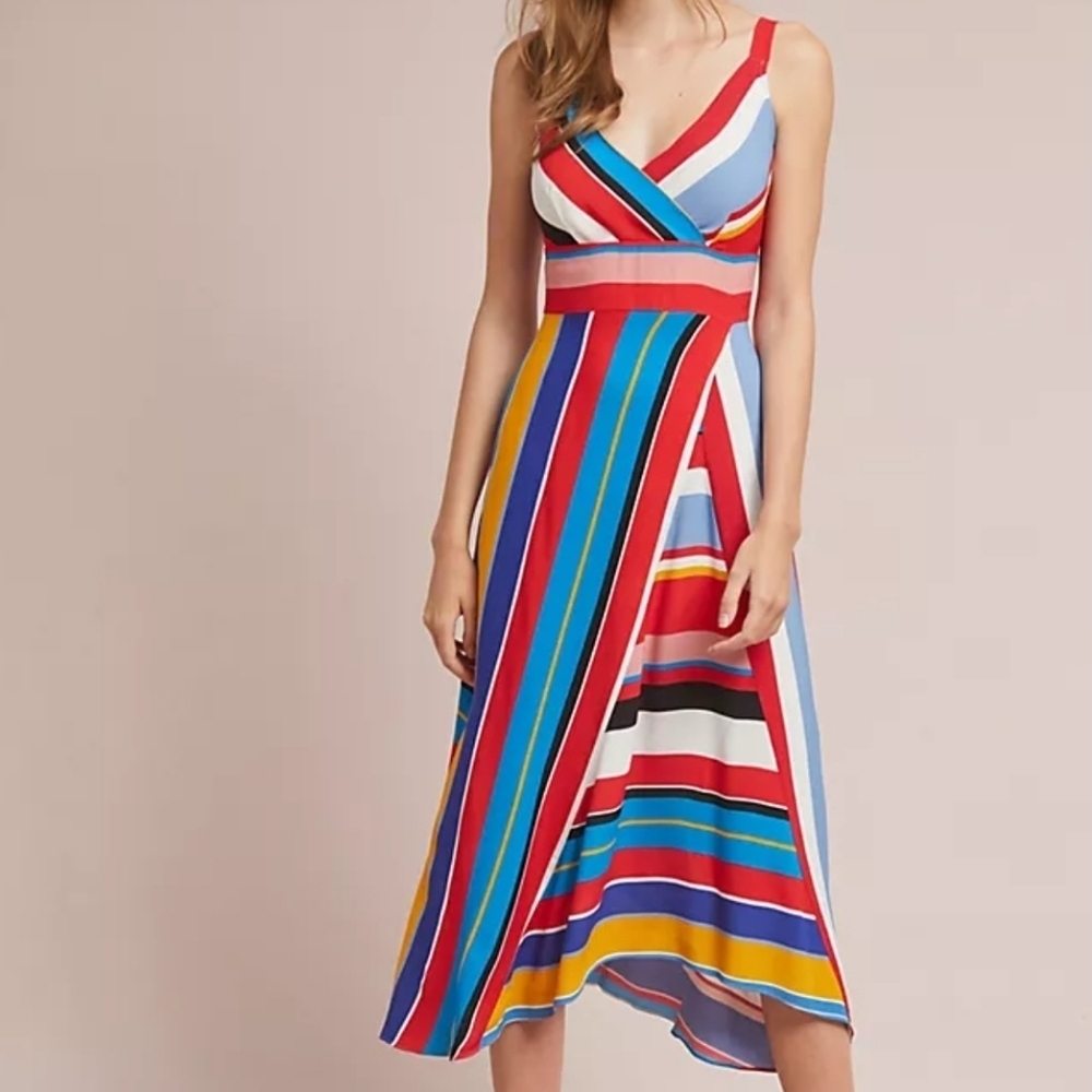 NWT Tracy Reese Anthropologie Arma Striped Slip Midi Sundress Size 0 70's Boho